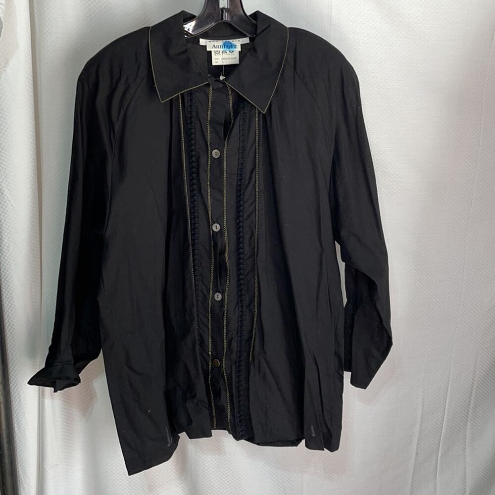 Max Studio for Ann Taylor L vintage black gauzy button down blouse nwt ruffled
